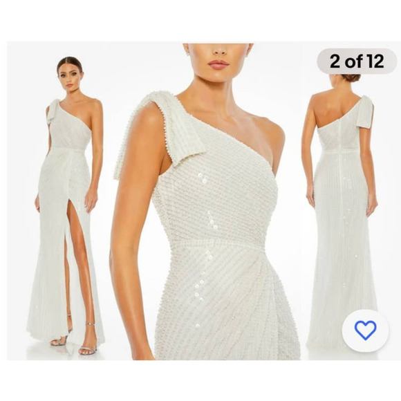 Mac Duggal Pearl Embellished Soft Tie One Shoulder Gown Mint Green Size 10 NWOT - Picture 1 of 12